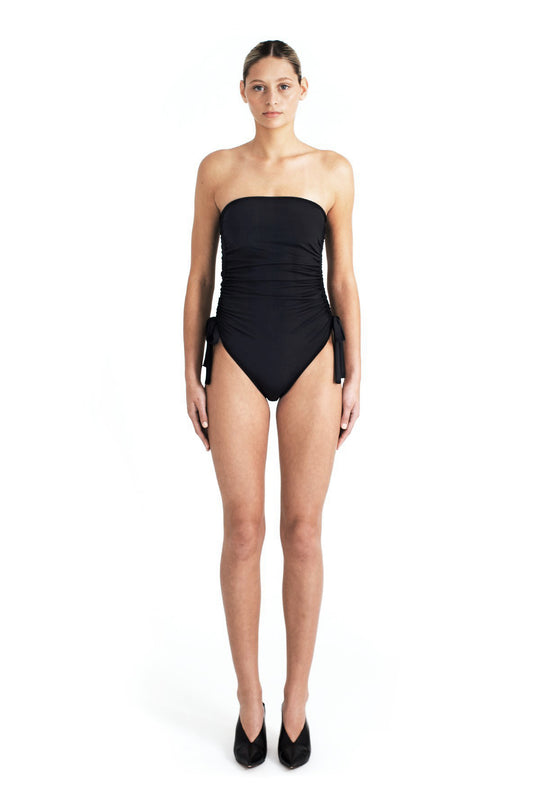 VENICE GATHERED ONE PIECE - BLACK